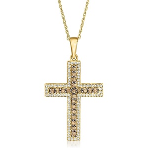 image:imageRossSimons 070 ct tw Brown and White Diamond Cross Pendant Necklace in 18kt Gold Over Sterling 18 inches