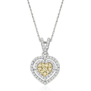 image:imageRossSimons 075 ct tw Yellow and White Diamond Heart Pendant Necklace in Sterling Silver 18 inches