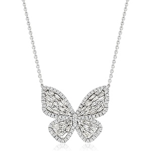 image:imageRossSimons 100 ct tw Diamond Butterfly Necklace in Sterling Silver 18 inches