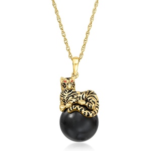 image:imageRossSimons 12mm Black Agate Tiger Pendant Necklace in 18kt Gold Over Sterling With Enamel 18 inches