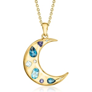 image:imageRossSimons 139 ct tw MultiGemstone Moon Pendant Necklace With LabGrown Diamonds in 18kt Gold Over Sterling 18 inches