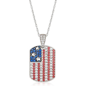 image:imageRossSimons 150 ct tw Cz 130 ct tw Simulated Ruby and 30 ct tw Simulated Sapphire American Flag Tag Adjustable Pendant Necklace in Sterling Silver