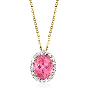 image:imageRossSimons 170 Carat Pink Tourmaline Pendant Necklace With 14 ct tw Diamonds in 14kt Yellow Gold 18 inches