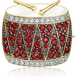 image:imageRossSimons 170 ct tw Garnet and 60 ct tw White Zircon Drum PinPendant With White Enamel in 18kt Gold Over Sterling