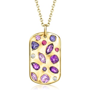 image:imageRossSimons 193 ct tw Scattered MultiGemstone Tag Pendant Necklace With LabGrown Diamonds in 18kt Gold Over Sterling 18 inches