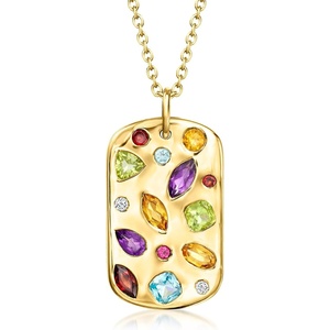 image:imageRossSimons 204 ct tw Scattered MultiGemstone Tag Pendant Necklace With LabGrown Diamonds in 18kt Gold Over Sterling 18 inches