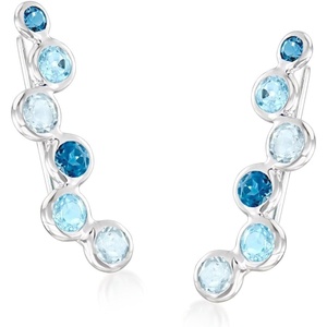 image:imageRossSimons 210 ct tw Tonal Blue Topaz Bubble Ear Climbers in Sterling Silver