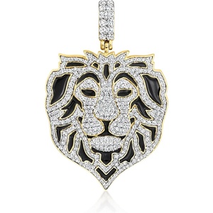 image:imageRossSimons 215 ct tw Diamond Lion Pendant With Black Enamel in Sterling Silver and 18kt Gold Over Sterling