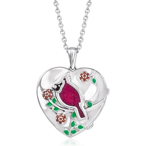 image:imageRossSimons 370 Carat Ruby and 10 ct tw Garnet Cardinal Floral Locket Necklace With Multicolored Enamel in Sterling Silver 18 inches