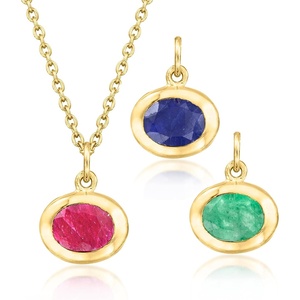 image:imageRossSimons 470 ct tw MultiGemstone and 18kt Gold Over Sterling Jewelry Set CableChain Necklace and 3 Interchangeable Oval Pendants 18 inches