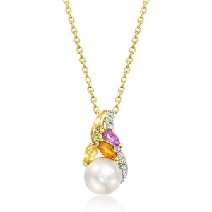 image:imageRossSimons 657mm Cultured Pearl and 30 ct tw MultiGemstone Pendant Necklace in 18kt Gold Over Sterling 18 inches