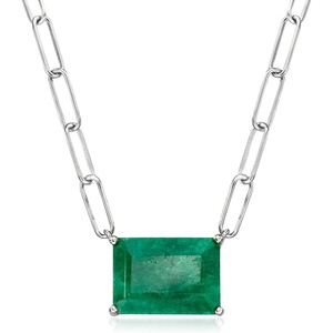 image:imageRossSimons 750 Carat Emerald Paper Clip Link Necklace in Sterling Silver 18 inches