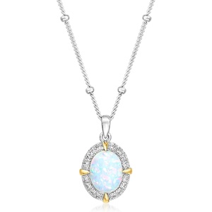 image:imageRossSimons Charles Garnier LOpal LabGrown Opal Pendant Necklace With 30 ct tw Czs in Sterling Silver and 18kt Gold Over Sterling 17 inches