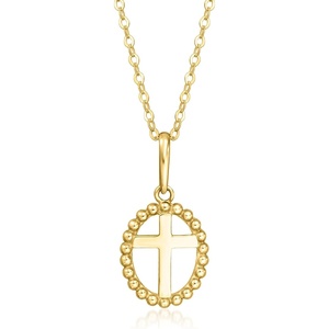 image:imageRossSimons Italian 10kt Yellow Gold Cross Beaded Frame Pendant NecklaceNo Gemstone