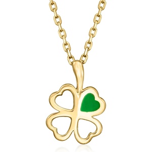 image:imageRossSimons Italian 14kt Yellow Gold Shamrock Pendant Necklace With Green Enamel 16 inches