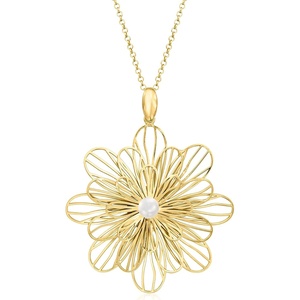 image:imageRossSimons Italian 18kt Gold Over Sterling Daisy Pendant Necklace With 56mm Cultured Pearl 18 inches
