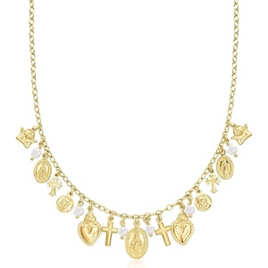 image:imageRossSimons Italian 18kt Gold Over Sterling ReligiousInspired Charm Necklace With 455mm Cultured Pearls 18 inches
