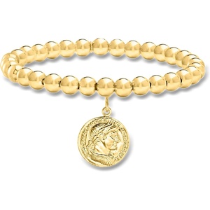 image:imageRossSimons Italian 6mm 18kt Gold Over Sterling Stretch Bead Bracelet With Replica Lira Coin Charmno gemstone