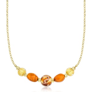 image:imageRossSimons Italian Brown and Orange Murano Glass Bead Necklace in 18kt Gold Over Sterling 18 inches