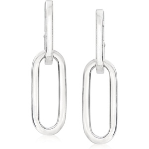 image:imageRossSimons Italian Sterling Silver Paper Clip Link Hoop Drop Earrings