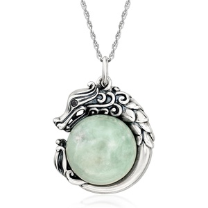 image:imageRossSimons Jade Dragon Pendant Necklace With Single Black Sapphire in Sterling Silver 18 inches