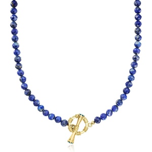 image:imageRossSimons Lapis Bead Toggle Necklace With London Blue Topaz in 18kt Gold Over SterlingLapis Lazuli