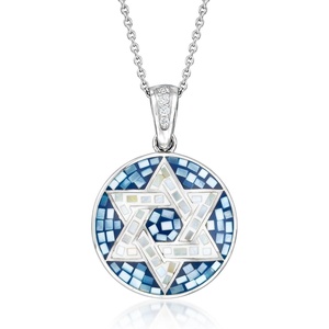 image:imageRossSimons MotherOfPearl Star Of David Mosaic Pendant Necklace With 10 ct tw White Zircon in Sterling Silver 18 inches