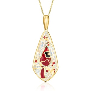 image:imageRossSimons MotherOfPearl and Multicolored Enamel Cardinal Mosaic Pendant Necklace in 18kt Gold Over Sterling 18 inches