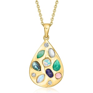 image:imageRossSimons MultiGemstone Teardrop Pendant Necklace With 18 ct tw LabGrown Diamonds in 18kt Gold Over Sterling 18 inches