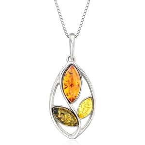 image:imageRossSimons Multicolored Amber Leaf Pendant Necklace in Sterling Silvergreen