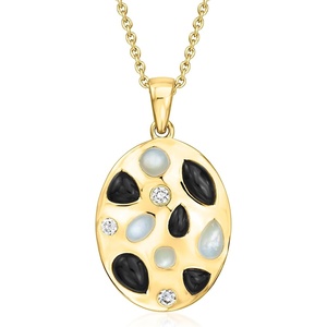 image:imageRossSimons Onyx MotherOfPearl and 17 ct tw LabGrown Diamond Pendant Necklace in 18kt Gold Over Sterling 18 inches