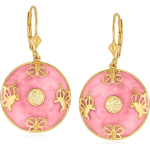 image:imageRossSimons Pink Jade Good Fortune Butterfly Drop Earrings in 18kt Gold Over Sterling