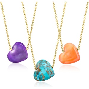 image:imageRossSimons Puffy Birthstone Heart Necklace in 18kt Gold Over Sterlingchalcedony