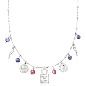 image:imageRossSimons Sterling Silver ItalianInspired Charm Necklace With Multicolored Murano Glass Beads 18 inches