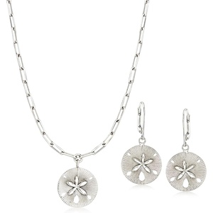 image:imageRossSimons Sterling Silver Sand Dollar Jewelry Set Drop Earrings and Necklace 18 inches