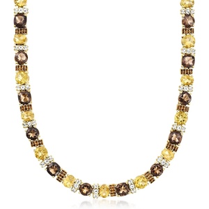 image:imageRossSimons Tiger Eye and 6400 ct tw Multicolored Quartz Necklace With 750 ct tw White Topaz in 18kt Gold Over SterlingQuartz