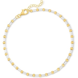 image:imageRossSimons Sterling Silver and 18kt Gold Over Sterling Bar and Bead Anklet 9 inches