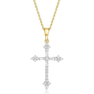 image:imageRossSimons 025 ct tw Diamond Gothic Cross Pendant Necklace in 14kt Yellow GoldDiamond