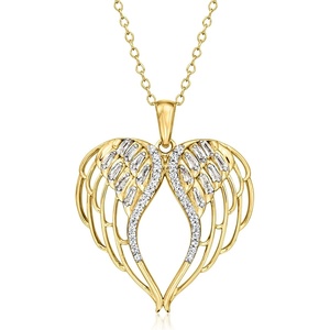 image:imageRossSimons 050 ct tw Diamond Angel Wings Pendant Necklace in 18kt Gold Over Sterling 16 inches