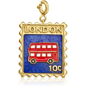 image:imageRossSimons Lapis and Multicolored Enamel London DoubleDecker Stamp Charm in 18kt Gold Over Sterling