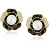 image:imageRossSimons Italian 7mm Cultured Pearl and 20 ct tw CZ Flower Earrings With Black Enamel in 18kt Gold Over Sterling
