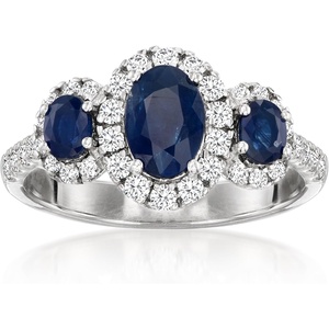 image:imageRossSimons 150 ct tw Sapphire 3Stone Ring With 53 ct tw LabGrown Diamonds in PlatinumDiamond