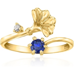 image:imageRossSimons Morning Glory FlowerSeptember Birthstone Ring With 30 Carat LabGrown Sapphire and Single LabGrown Diamond in 18kt Gold Over SterlingCreated Sapphire