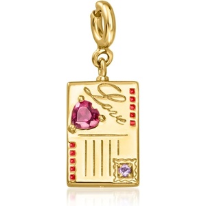 image:imageRossSimons 18kt Gold Over Sterling Reversible Paris Postcard Charm With 20 Carat Rhodolite Garnet Red Enamel and Single Amethyst