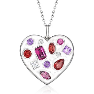 image:imageRossSimons 300 ct tw MultiGemstone Heart Pendant Necklace in Sterling Silver 18 inches
