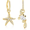 image:imageRossSimons 220 ct tw White Topaz Starfish and Crab Mismatched Drop Earrings With Black Spinel Accents in 18kt Gold Over Sterling