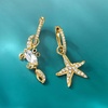 image:imageRossSimons 220 ct tw White Topaz Starfish and Crab Mismatched Drop Earrings With Black Spinel Accents in 18kt Gold Over Sterling