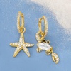 image:imageRossSimons 220 ct tw White Topaz Starfish and Crab Mismatched Drop Earrings With Black Spinel Accents in 18kt Gold Over Sterling