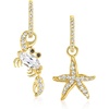 image:imageRossSimons 220 ct tw White Topaz Starfish and Crab Mismatched Drop Earrings With Black Spinel Accents in 18kt Gold Over Sterling