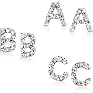 image:imagePure Collection by RossSimons Diamond Initial Stud Earrings in Sterling Silver